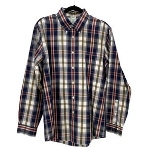 Brooks Bothers Milano, Blue Check Button Down Shirt, Men's Sz L